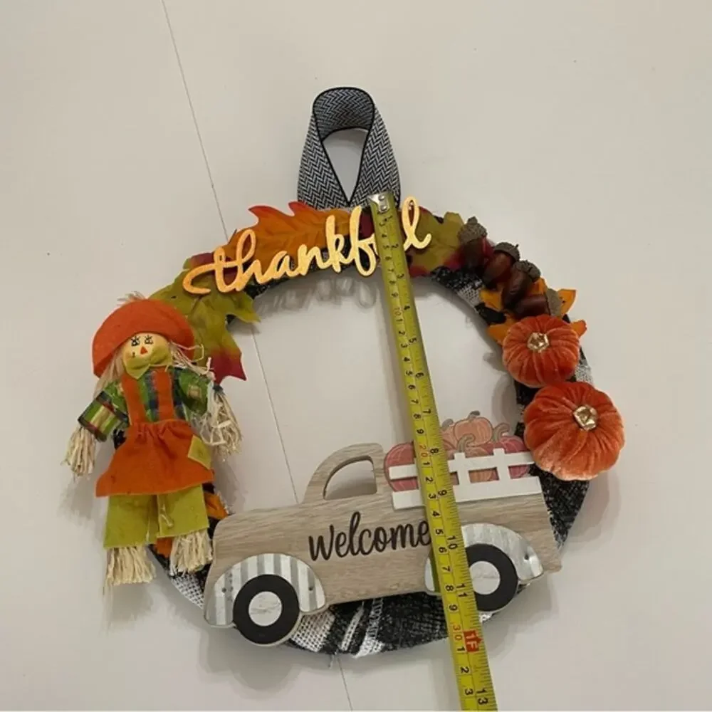 Handmade Fall Harvest Thankful Scarecrow Wreath